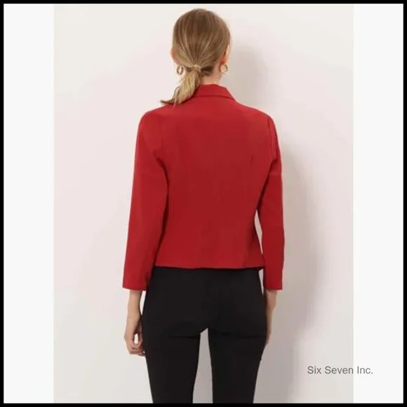 Polyester Blazer Open Front Crop Jacket Business Casual Office Wear